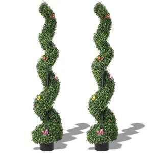 Garvee 5 ft Artificial Boxwood Spiral Topiary Trees,Tall Faux Plant Outdoor, All-Season Green, Maintenance-Free Artificial Plant for Porch, Garden, Indoor Decor(2 Pcs)