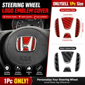1Pc Car Steering Wheel Carbon Fiber Pattern Honda Emblem Logo Pattern Car Steering Wheel Protection Sticker Decal Car Stickers Decoration Car Accessories Suitable for Honda Civic Accord Fit City Vezel CRV HRV Odyssey Jazz Prelude Insight