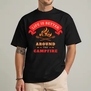 Men’s Classic Short Sleeve Graphic T-Shirt - "Life Is Better” Campfire Edition - Black - Cotton