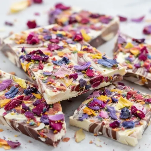 DIY Floral Chocolate Bark Kit – 4oz White + 4oz Milk + Edible Flowers + Instructions