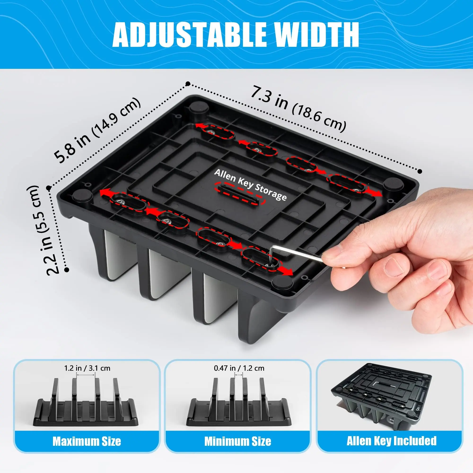 3-Slot Vertical Notebook Stand, Compact ABS Plastic Home Organizer Desk Rack with Elegant Design, Silicone Pads, Highly Stable Anti-Scratch Adjustable Holder for 3 Laptops & Devices Up to 17 inches