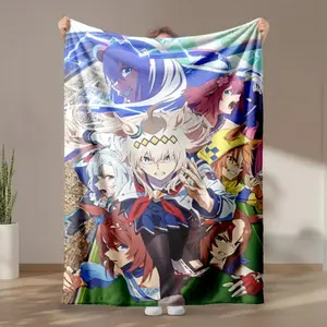1 Piece Racing Horse Anime‑Inspired Themed Flannel Blanket Baby blankets and adult blanket, Oversized Comfortable Flannel Sofa Throw Blanket, Modern Geometric Print Design, All‑Season Use, Digital Printing, 100% Polyester, Holiday Birthday Christmas Gift,