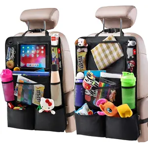 2 Pcs Backseat Car Organizer, Kick Mats Back Seat Protector with Touch Screen Tablet Holder, Back Seat Organizer for Kids with 9 Storage Pockets, Travel Accessories