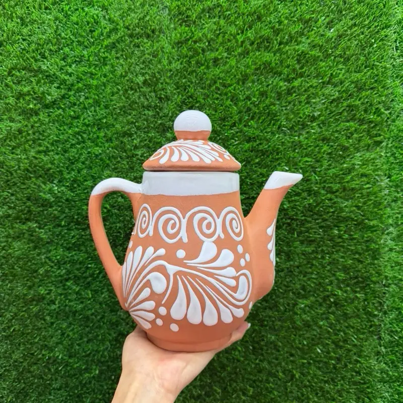 Tetera Relieve Cielito Lindo, Terracota Blanco 1.5Lts (Set 1 Piece).