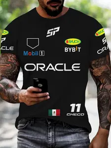 Summer Men's Perez No. 11 Racing Suit T-Shirt Print, Fitted Quick-Dry Breathable Short Sleeve Top, Casual Fashion Comfort Design, Ideal Gift Choice