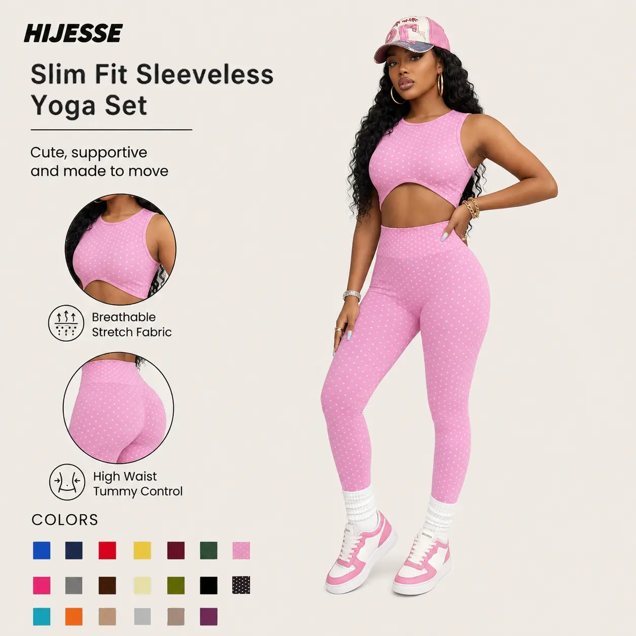 HIJESSE  Women High-Stretch Sports Bra & Leggings Set, Seamless Knit, High-Waisted Slimming Peach Butt, Skin-Friendly Fabric, Tight Shaping, Casual Versatile, Underlayer, Suitable For Spring & Summer, Sports & Yoga Outfit