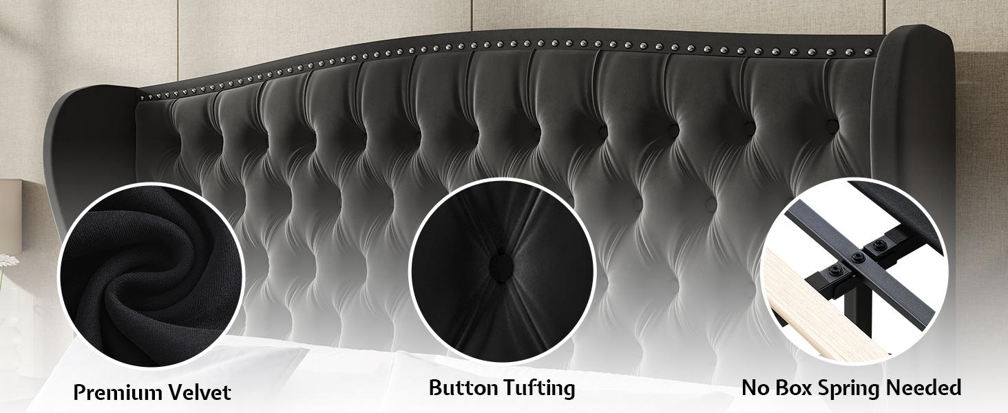 [Ships in 2 Boxes] AMERLIFE Adjustable Bed Frame, 50.8"H Velvet Upholstered Bed with Wingback Headboard and Deep Button Tufting, Platform Bed Frame with Dual Motor, Remote Control,No Box Spring Needed/Best Gift Ideas/Christmas Gifts