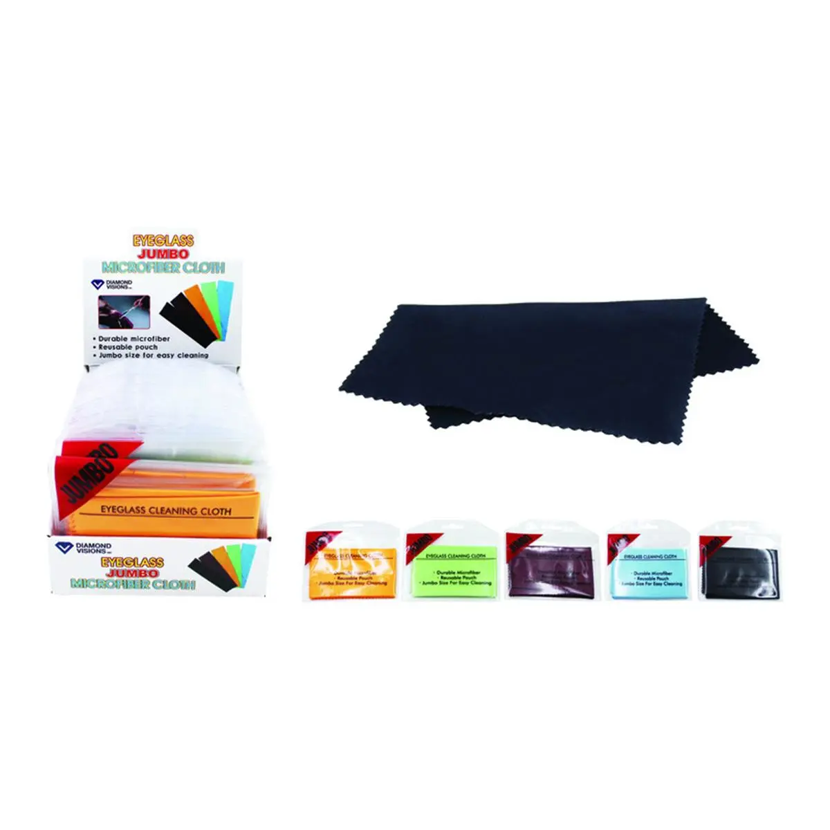 212 MAIN Houseware Reusable Jumbo Size Microfiber Eyeglass Cleaning Cloth - Diamond Visions, Protective Cloth Case, Pack of 18