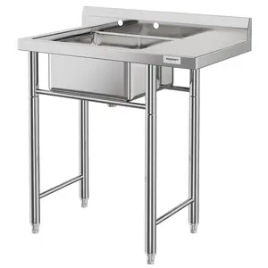 【GARVEE】Stainless Steel Utility Sinks with Multiple Compartments and Drainboards, Commercial Grade for Kitchen, Laundry, Backyard, Garage, Restaurant, and Outdoor Use, Featuring Adjustable Feet and High Backsplash
