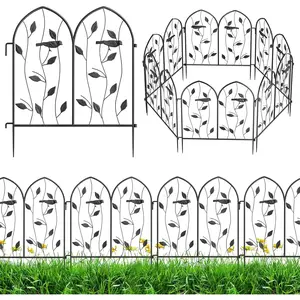 Decorative Garden Fence 6 Pack, 24in(H) x 10Ft(L), Metal Garden Fencing Panel, Landscape Pathway Edge Iron Picket Fence Panels (Black)