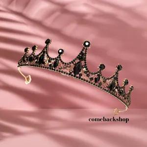 Black Vintage Wedding Crown Baroque Rhinestone Crystal Crown Bridal headpiece