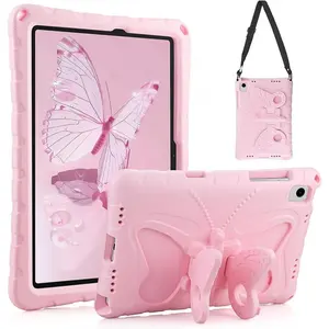 for Samsung Galaxy Tab A9 Plus Case for Girls with Butterfly Wings Stand Shoulder Strap Soft EVA Shockproof Protective Cover for Galaxy Tab A9+ 11 Inch 2023-Pink