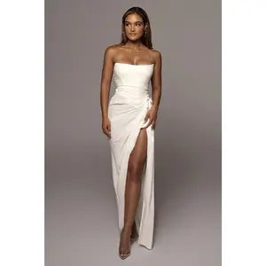 White Noelia Linen Slit Skirt