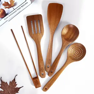 5pcs High-Quality Multi-Functional Kitchen Tool Set, Ergonomic Design with Wooden Handle, Heat-Resistant Non-Stick Spatula and Ladle Included, Easy to Clean, Perfect Gift for Holidays or Essential Kitchen Must-Have