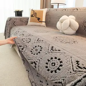 Vintage Geometric Sofa Throw, Anti-Scratch Durable Protection Pad, Non-Slip Soft Knitted Couch Cover, Soft Sofa Protector, Winter Home Decor Essential