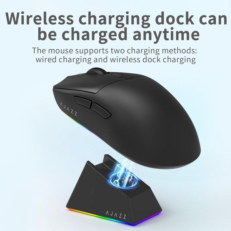 AJAZZ AJ139 V2 MC Wireless Gaming Mouse, PAW3311 Sensor, Low-Latency Tri-Mode (USB-C + 2.4G + BT), Wireless Charging Base, Lightweight 66g Design, 1K Polling Rate, 500mAh Long-Lasting Battery, Multi-System Compatibility, Esports and Office Use