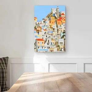 Begin Home Decor C1MP1218G7VX6U 12 x 18 in. Small Houses In Greece Wall Art - Bedroom Places Metal Print Decor