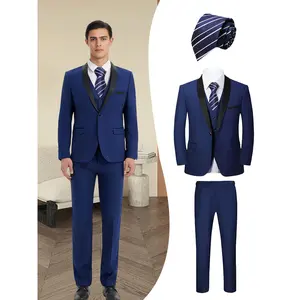 Men's 4-Piece Wedding Tailcoat Suit Set – Jacket, Vest, Pants & Blue Tie | Formal Outfit for Groom, Party & Special Events