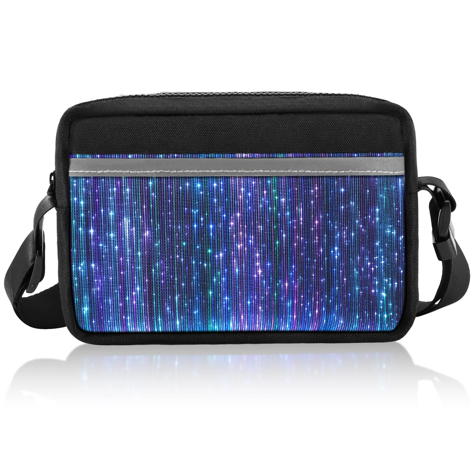 Lumisonata LED Crossbody Bag - Glowing Seven-color Fiber Optic Fabric with Three Flashing Modes & USB Charging - Versatile for Men & Women - Perfect for Nightlife & Festivals Trendy Shoulder Bag