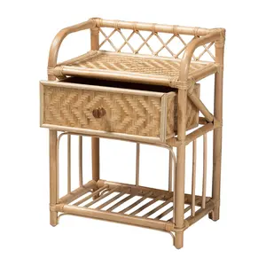 Baxton Studio Kobie  Natural Brown Rattan 1-Drawer Nightstand