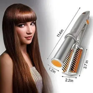 2In1HairCurlerStraighterRotatingIronForHairCurlingAndStraighting,ProfessionalHotBrushStylerIronsHairdressingToolWithAdjustable(Blush)(A2)SmoothStraightener