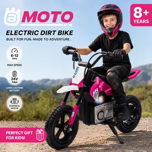 24V MOTO Kids Electric Dirt Bike, 200W High-Speed Hub Drive Ride-On ATV with Rechargeable Battery Cells, Rear Suspension, Inflatable Tires, LED Lights & Bluetooth Audio