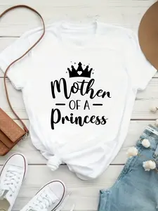 Princess'S Mother T-Shirt, Queen'S Daughter T-Shirt, Mommy And Me T-Shirt| Versatile Women'S Printed T-Shirt for Spring And Summer, Machine Washable, 95%, 651% Fabric, Regular Length