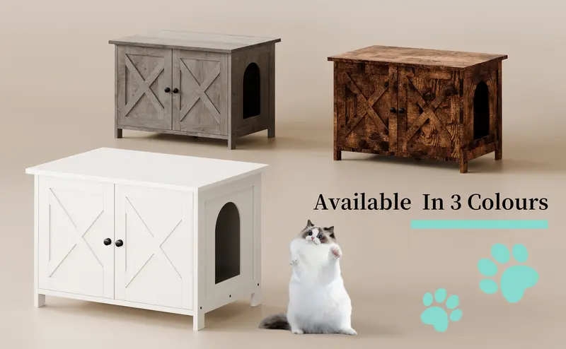 Walsunny Cat Litter Box Furniture with Removable Divider, Hidden Enclosure and End Table - White, Brown, Gray Wood Walsunny Cat Litter Box Furniture with Removable Divider, Hidden Enclosure and End Table - White, Brown, Gray Wood