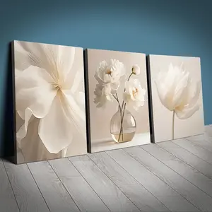 3 Piece Set Minimalist Peony Flower Art Prints, Floral Canvas Posters, Modern Wall Decor for Home, Bedroom and Living Room Decoration