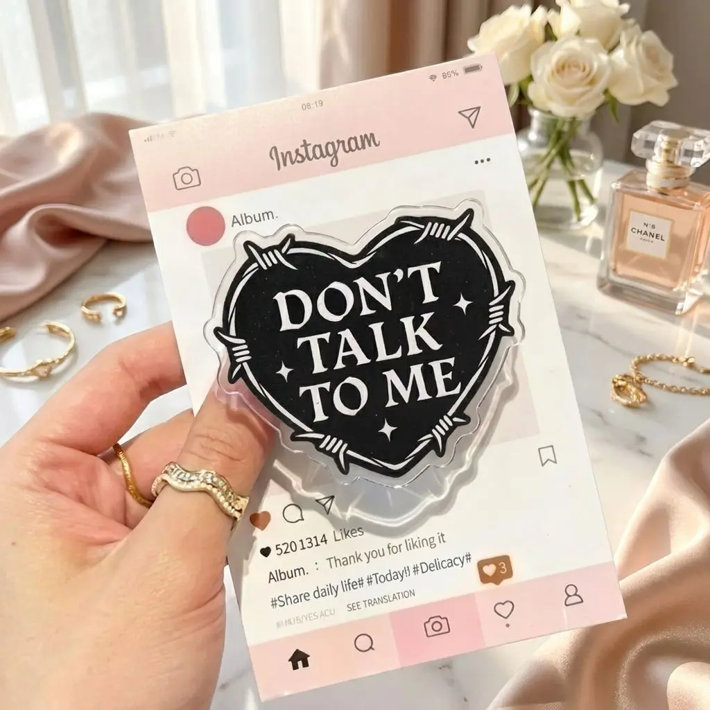 Don't Talk To Me Gothic Heart MagSafe Phone Grip, Edgy Barbed Wire Magnetic Stand, Grunge Aesthetic Mobile Acrylic Socket, Punk Rock Fan Gift