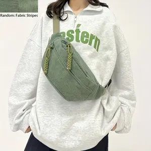 Women's Fashion Corduroy Crossbody Bag - Multi-functional Waist Bag with Zipper Closure, Available in Brown, White, Green, Blue, Black luna  purse
