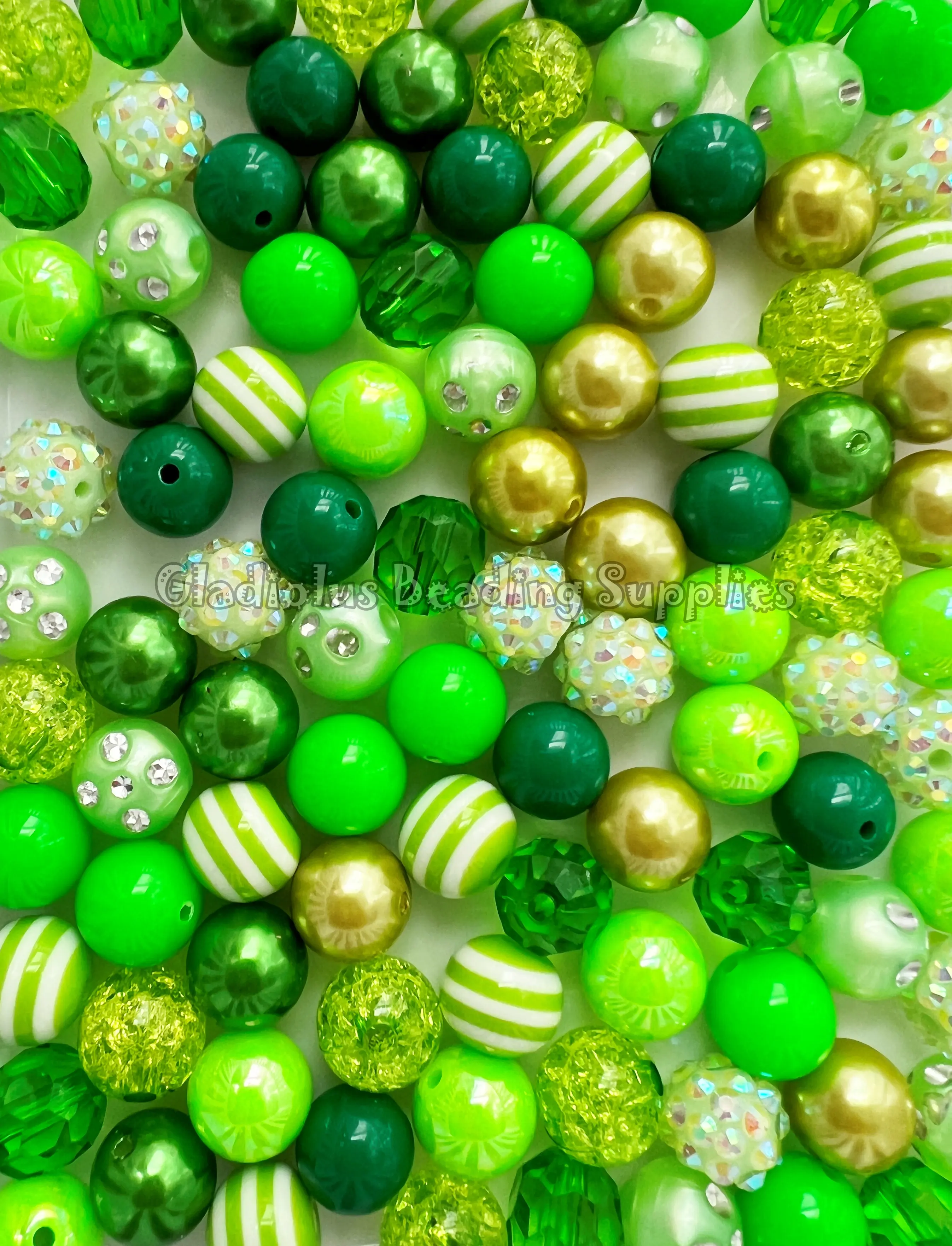 100 Qty 12mm Acrylic Beads for St Patrick Craft, Gumball Beads, Chunky Bubblegum, Clover Theme, Saint Patrick
