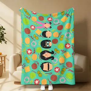 Countdown Sale! Burger Family Flannel Blanket Cartoon Food Print Soft and Warm Lightweight and Cozy Perfect for Sofa Bed Travel Camping and Makes a Great Gift for Food Lovers and Cartoon Fans Suitable for all four seasons