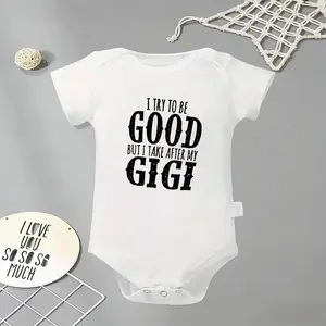 I Try To Be Good But I Take After Gigi Baby Bodysuit, Funny Infant Newborn Clothes 100% Cotton Jumpsuits Baby Boys Girls Casual Rompers Baby Gift Baby Short Sleeves Onesie Clothes Letter Pattern Baby Outfit for Outdoor Indoor