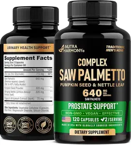 Saw Palmetto for Men 640mg - Pumpkin Seed | Nettle | Zinc & Pygeum - Prostate Health & Urinary Supplement - DHT Blocking & Hair Support - 45% Fatty Acids, Clinical Strength - Made in USA, 120 Capsules