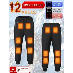 Heated Sportswear Pants with 12 Heating Zones, Thickened Waistband & Drawstring Design, Zipper Pocket Feature (battery Not Included)