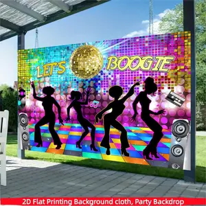 Disco retro glowing party background banner, 70s, 80s, 90s themed stage dance background fabric, made of polyester material, suitable for photo booths, parties, birthdays, celebrations