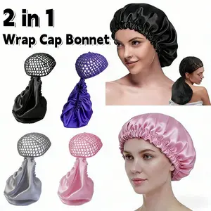 2 in 1 Wrap Cap Bonnet, Reversible Curly Hair Bonnet for Sleeping, Silk Press & Braid Protection, Adjustable Double Layer Hair Wrap Cap
