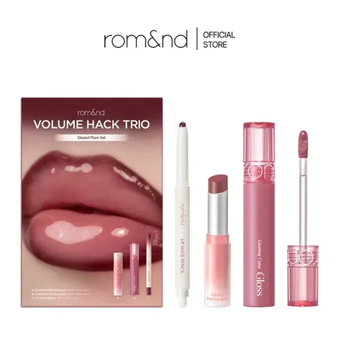 rom&nd Volume Hack Trio - Lip Liner Set with Melting Balm, Glossy Lipgloss for Fuller Overlined Pout