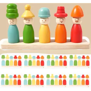 Montessori Emotion Matching Peg Dolls, Color & Expression Recognition Game, Early Learning Colorful Expression Stacking Toy