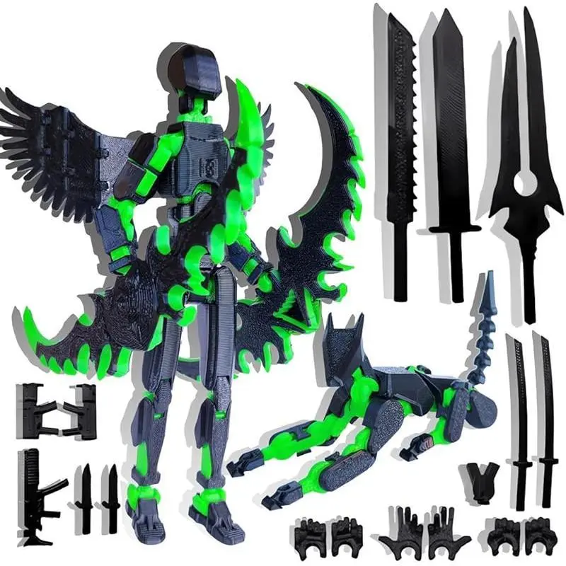 T13 3D Action Figures Set Titan 13 Robo with Full Articulation & Multi-Jointed Movable Toy for Collectors Desktop Black Blue Figure + Dog Ready-to-Play with Accessories