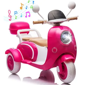 12V Upgrade 2 Seats Kids Motorcycle with 2 Motors, 12V Ride On Electric Car, 3 Wheels Motorbike with USB, Bluetooth, Light, Storage Box,  Aged 3+