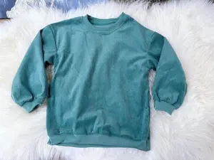 Women's Minimalist Casual Long-Sleeve Teal Corded Round Neck Basic Sweatshirt Tops - Mommy-and-Me Family Clothing Set, Ready-to-Ship