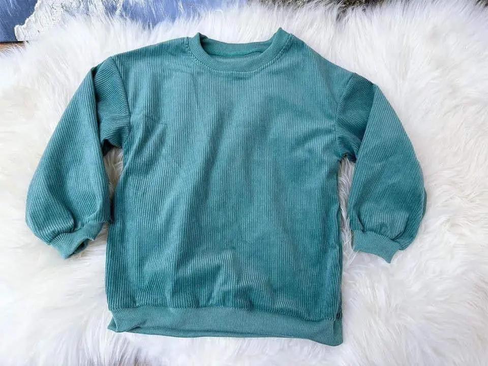 Women's Minimalist Casual Long-Sleeve Teal Corded Round Neck Basic Sweatshirt Tops - Mommy-and-Me Family Clothing Set, Ready-to-Ship