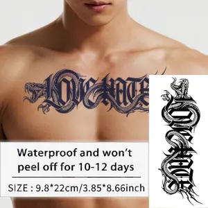 Modern Gothic Love Hate Snake Tattoo Patch, Waterproof Temporary Tattoo, Long-Lasting, Suitable for Chest, Back, Arms, Legs