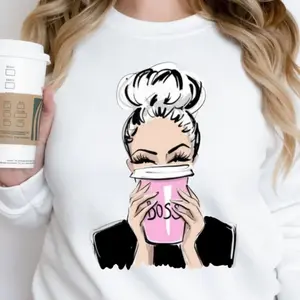Boss Lady Sweater, Coffee Drinking Boss Lady Sweatshirt, Boss Sweatshirt, Messy Bun Boss Sweater, Boss Life, Boss Babe, Gift For Boss