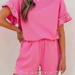Pink Pearl Set - Stylish Two-Piece Outfit with Pearl Embellishments for Women Super Cute Design & Casual Wear