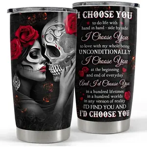 20 Ounce Couples Mug Gifts for Wife Husband Skull Couples Stainless Steel Mugs Coffee Travel Mug Romantic Gift for Valentine's Day Birthday Anniversary