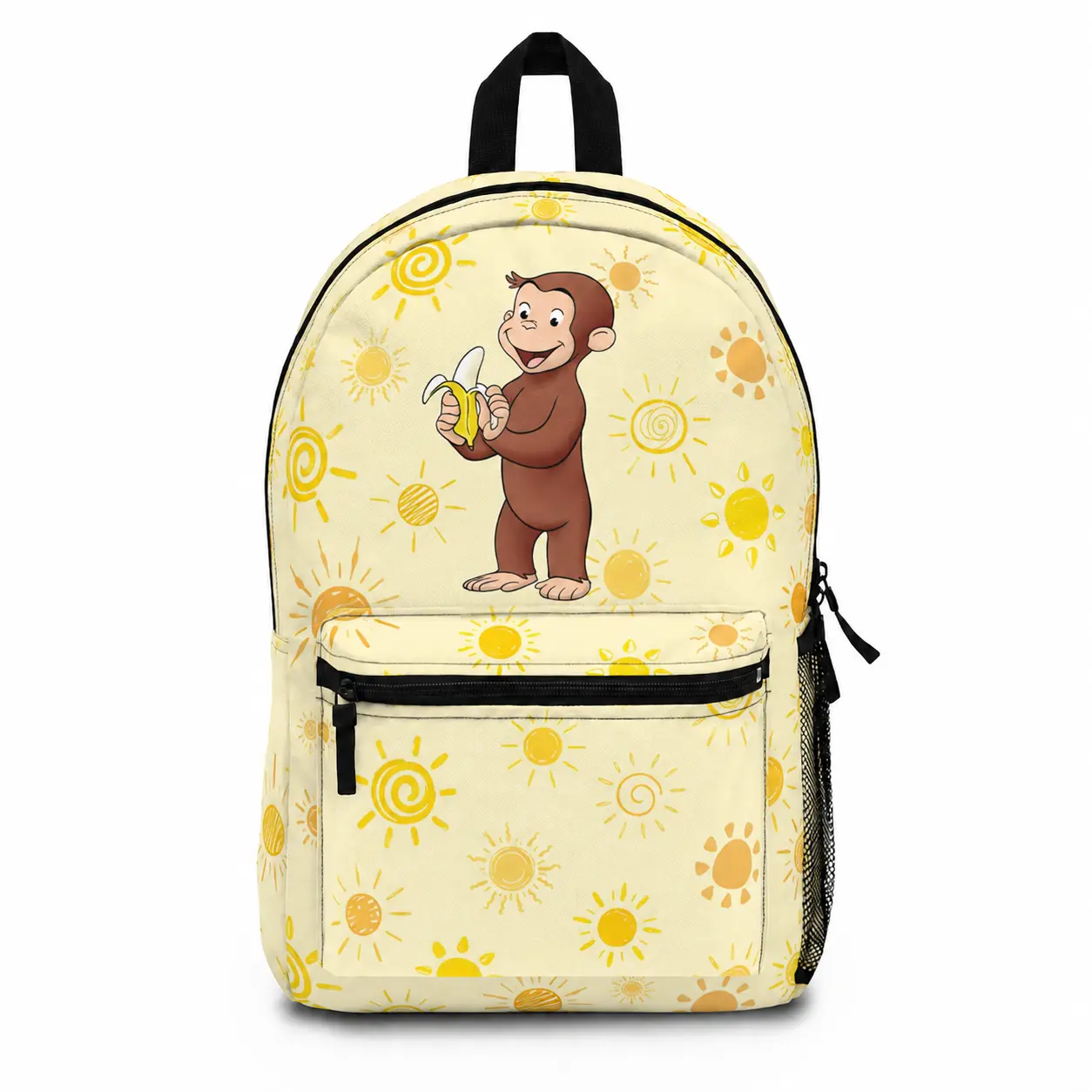Curious George Backpack, Cute Yellow Sun Print School Bag, Cartoon Bookbag, Fun Preschool Backpack, Lightweight Travel Bag, Everyday Carry Bag