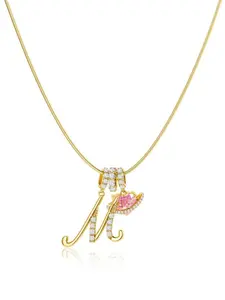 Gold 3-Layering Initial A-Z Letter Pendant Necklaces for Women Snake Chain Choker Pink Heart Zircon Adjustable Length Necklace Jewelry For Easter Gift Initials Necklace